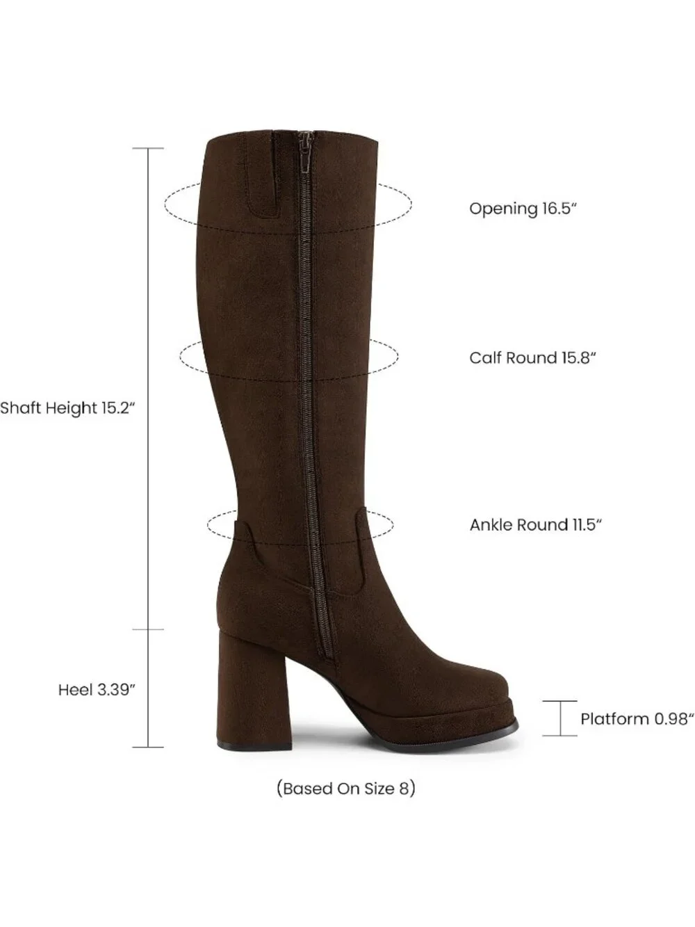 Women Brown Suede Chunky Heel Modern Square Toe Cushioned Insole Knee High Boots